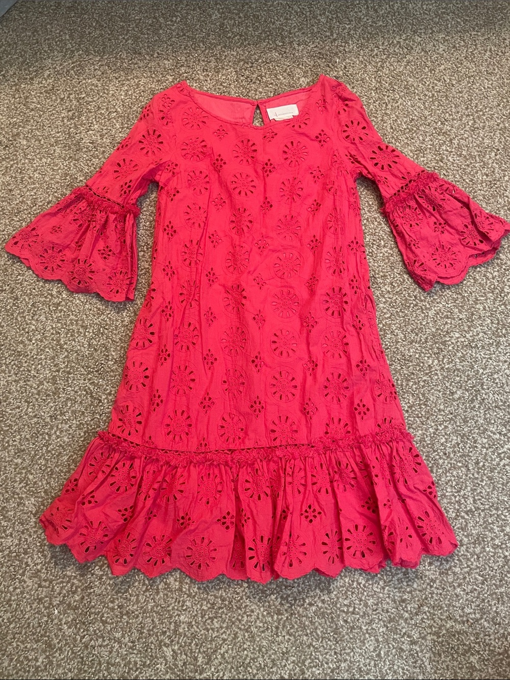Anthropologie By Anthropologie Pink Eyelet Bell-Sleeve Dress